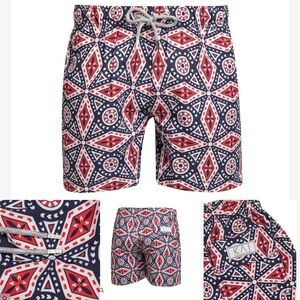 Mens Swim Shorts Kai Collection Red and Black Aztec size M